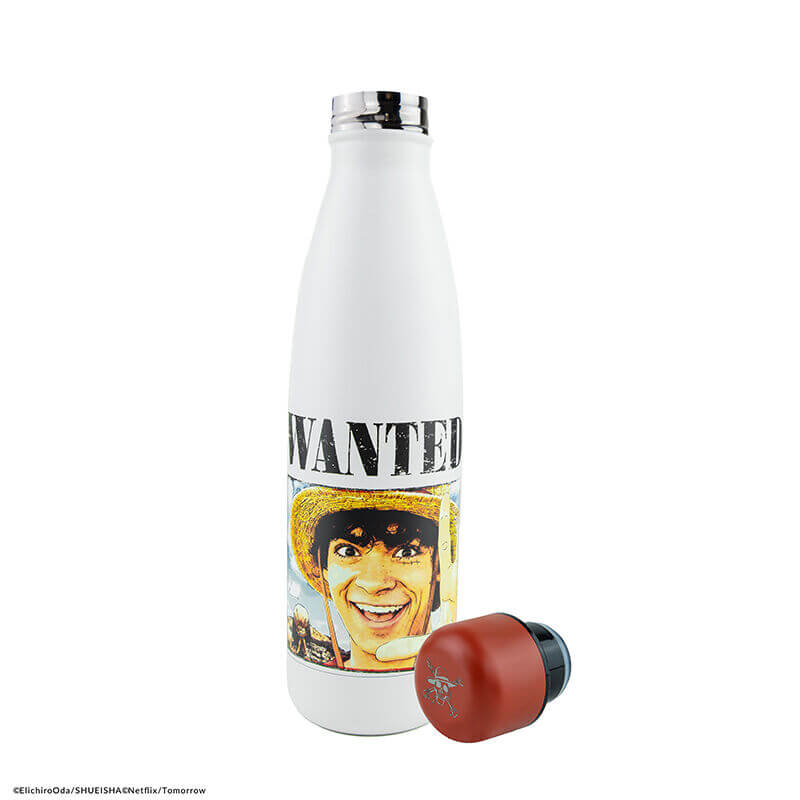 Botella Térmica One Piece 500 ml Acero Inoxidable – Termo Oficial Luffy Wanted para Bebidas Frías y Calientes
